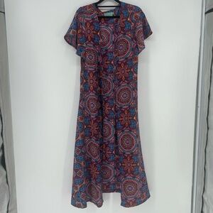 Judith March Colorful Print Open Duster Cardigan size S Festival Boho Retro